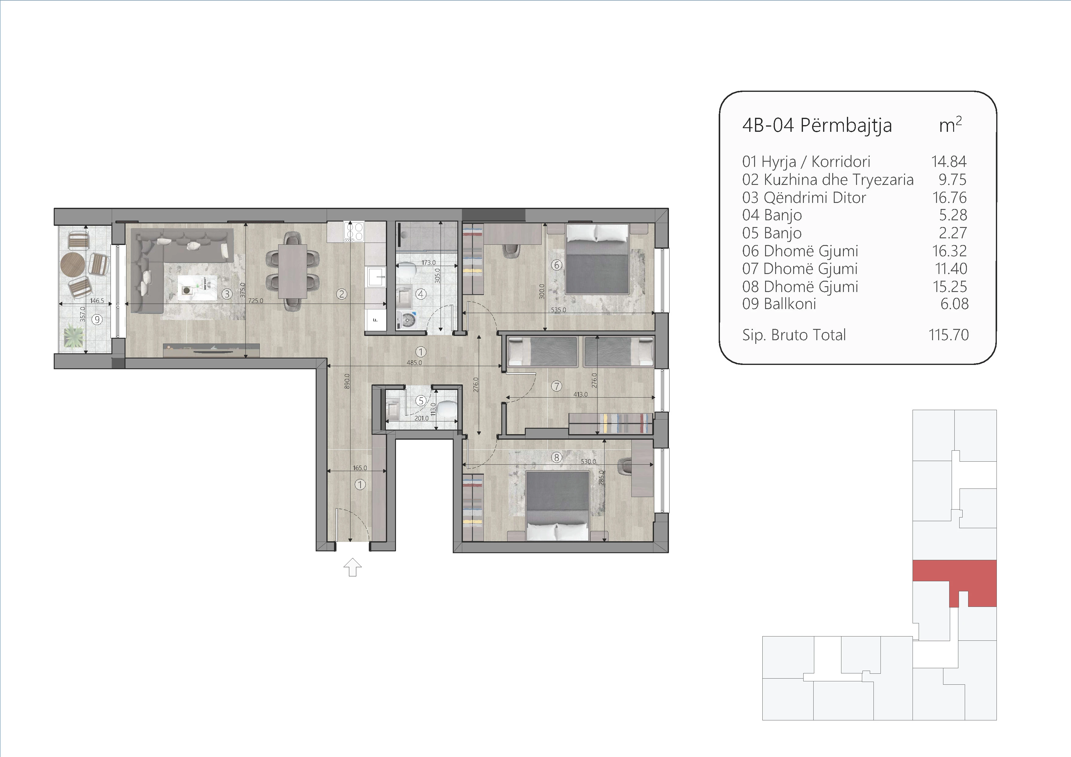 Planimetria alternative e banesës 3+1 — pamje e tretë