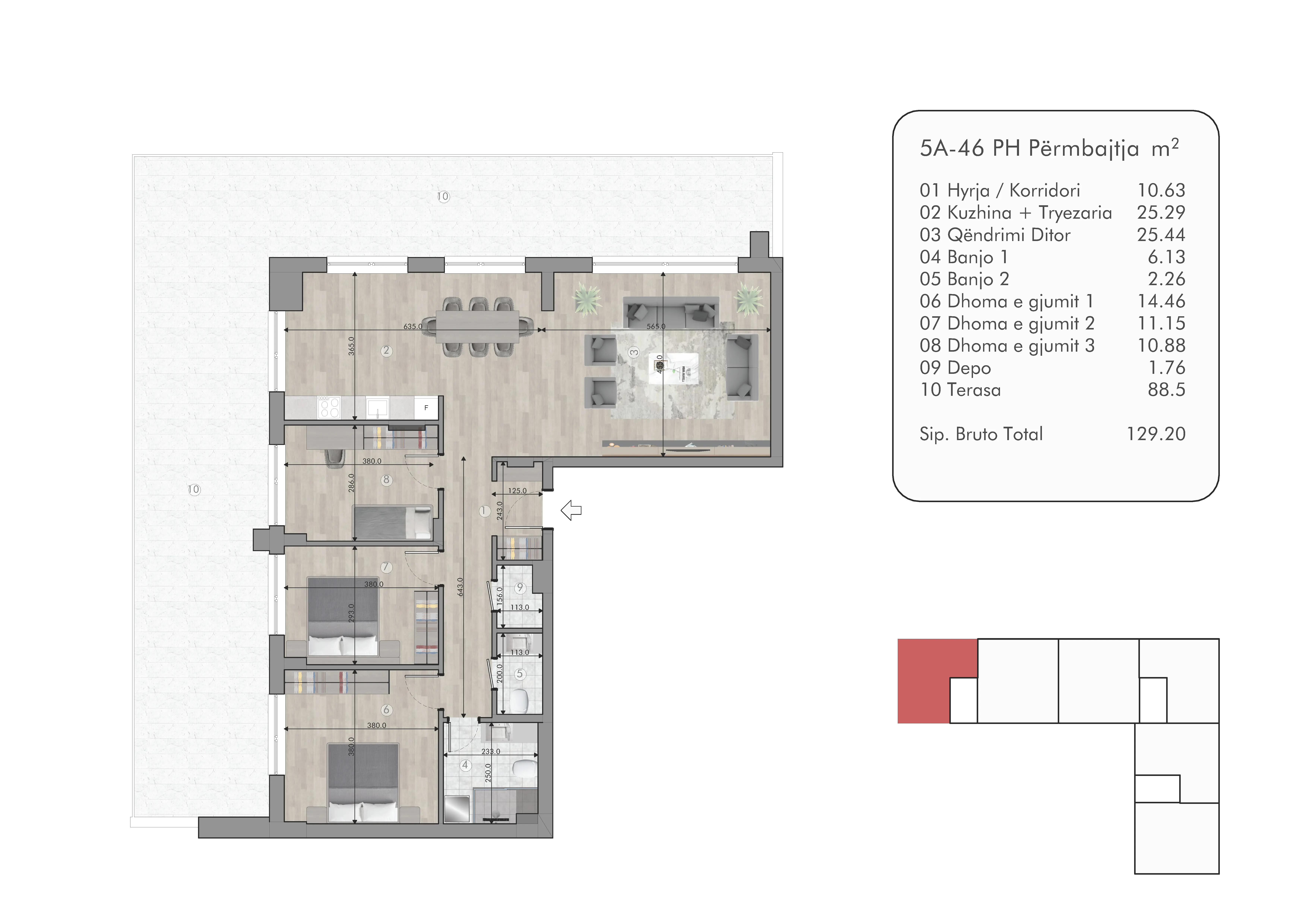Pamje e penthouse-it në Fidanishtja Prime — render arkitektonik