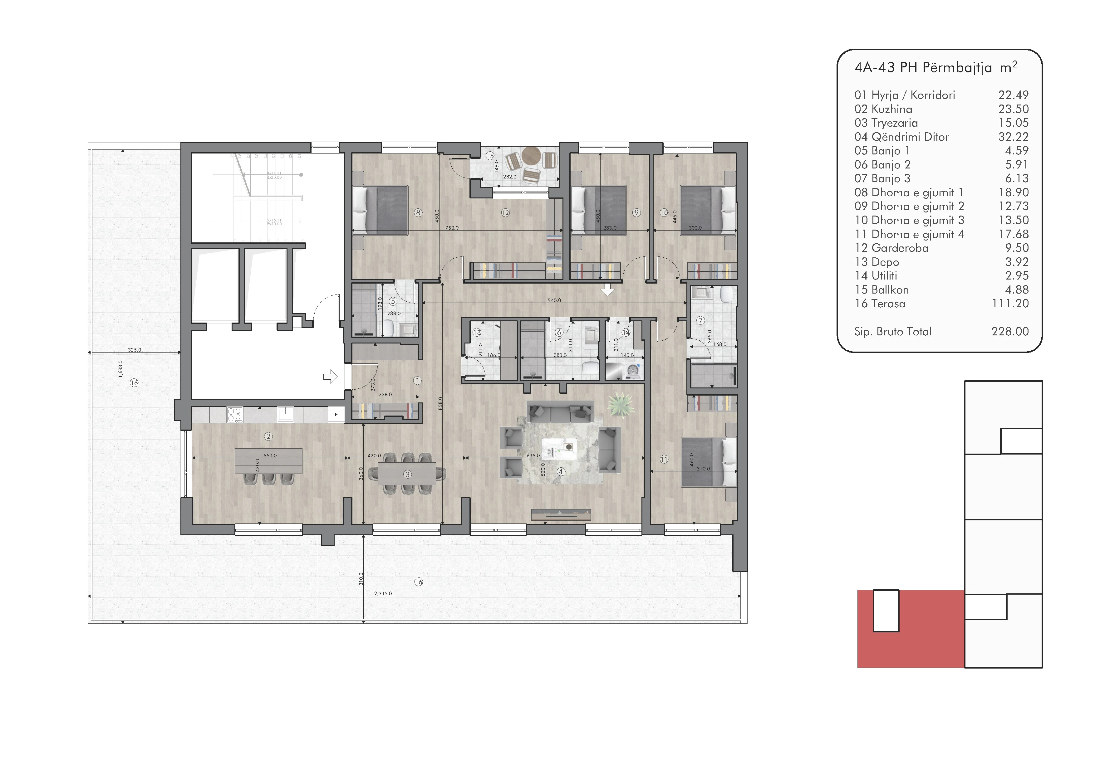 Kopertina e planimetrisë së penthouse-it — Fidanishtja Prime, Gjilan
